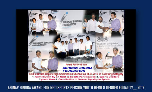 Abinav Bindra award for NGO,Sports Person,Youth Hero & Gender Equality_ 2012